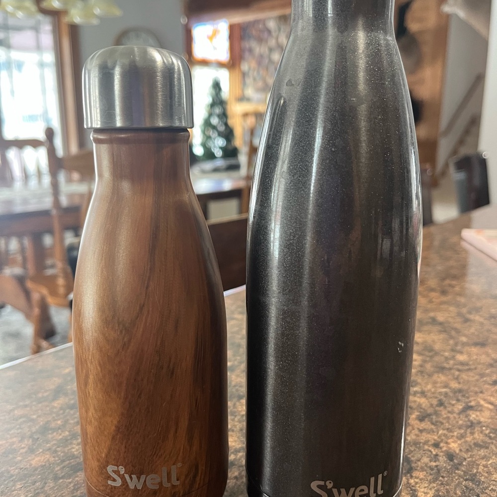 S'well Wood and Black Stainless Steel Water Bottles